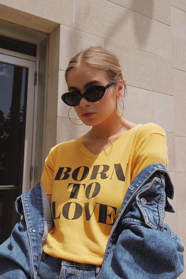 1980's style Retro Yellow FEATHER HEARTS on the blogger style Graphic Tee