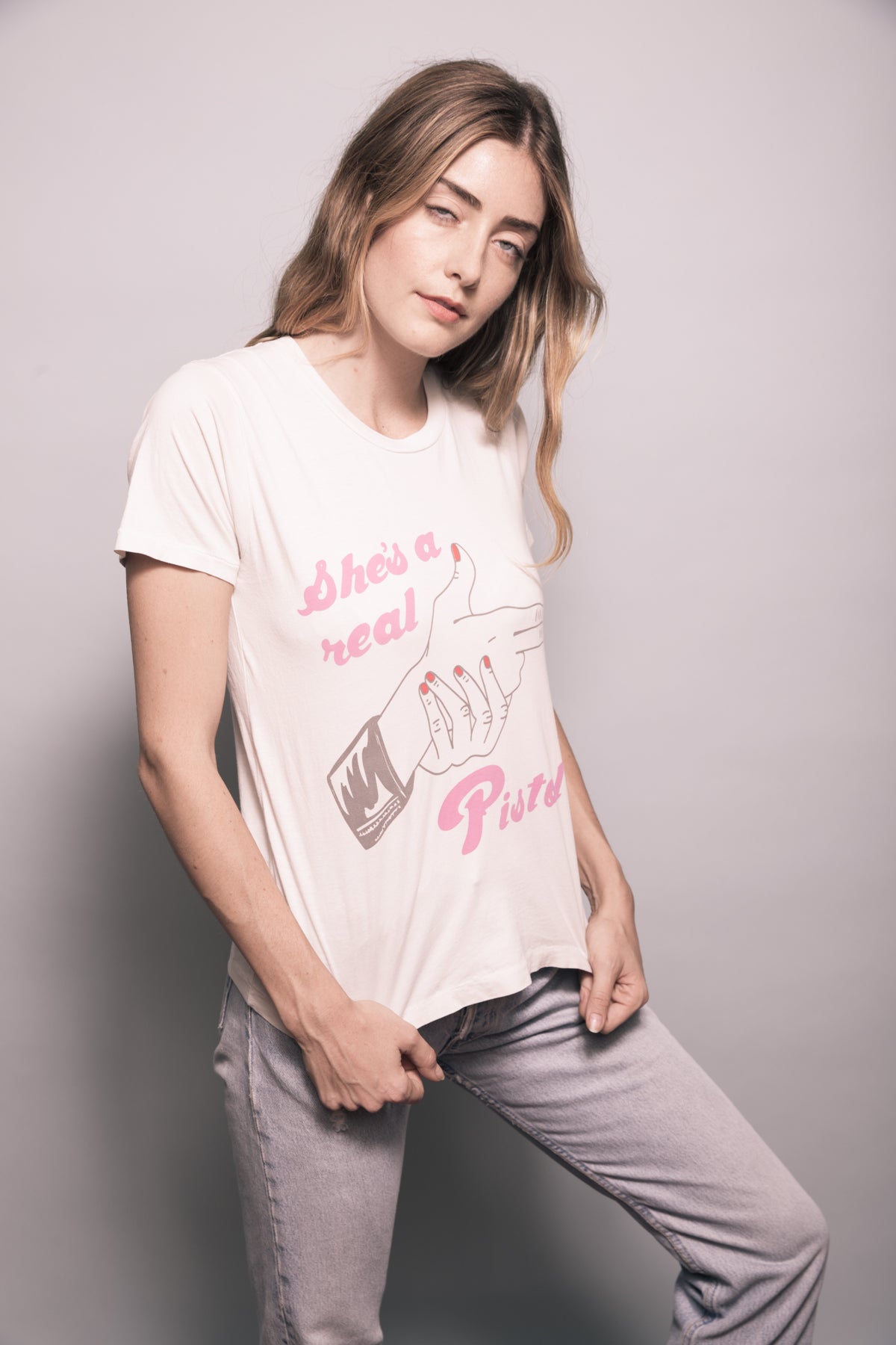 80's style Retro FEATHER HEARTS PISTOL Vintage White Graphic Tee